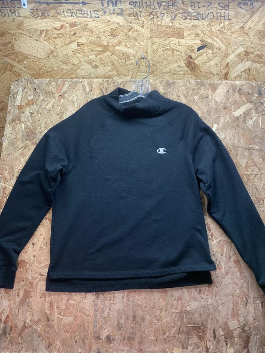 Champion Mock Neck Sweatshirt Womens Large Black Minimal Solid Pullover