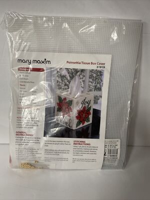 Mary Maxim Poinsettia Tissue Box Cover Kit 31919 Plastic Canvas