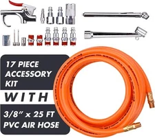 3/8" X 25Ft PVC Air Hose Kit W/ 17 Piece Tool Air Compressor Accessories 300psi