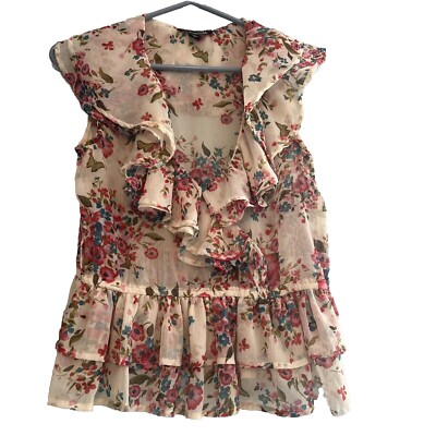 Fashion Web Cream Floral Blouse Women s Size Medium