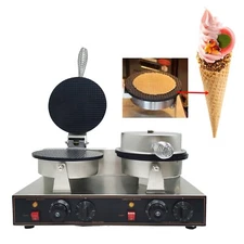 110V Double-Head Station Ice Cream Waffle Cone Cover Maker Waffle Machine