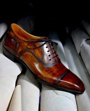 Handmade Men's Brown Color Leather Oxford Toe-Cap Lace Up Dress Formal Shoes Men