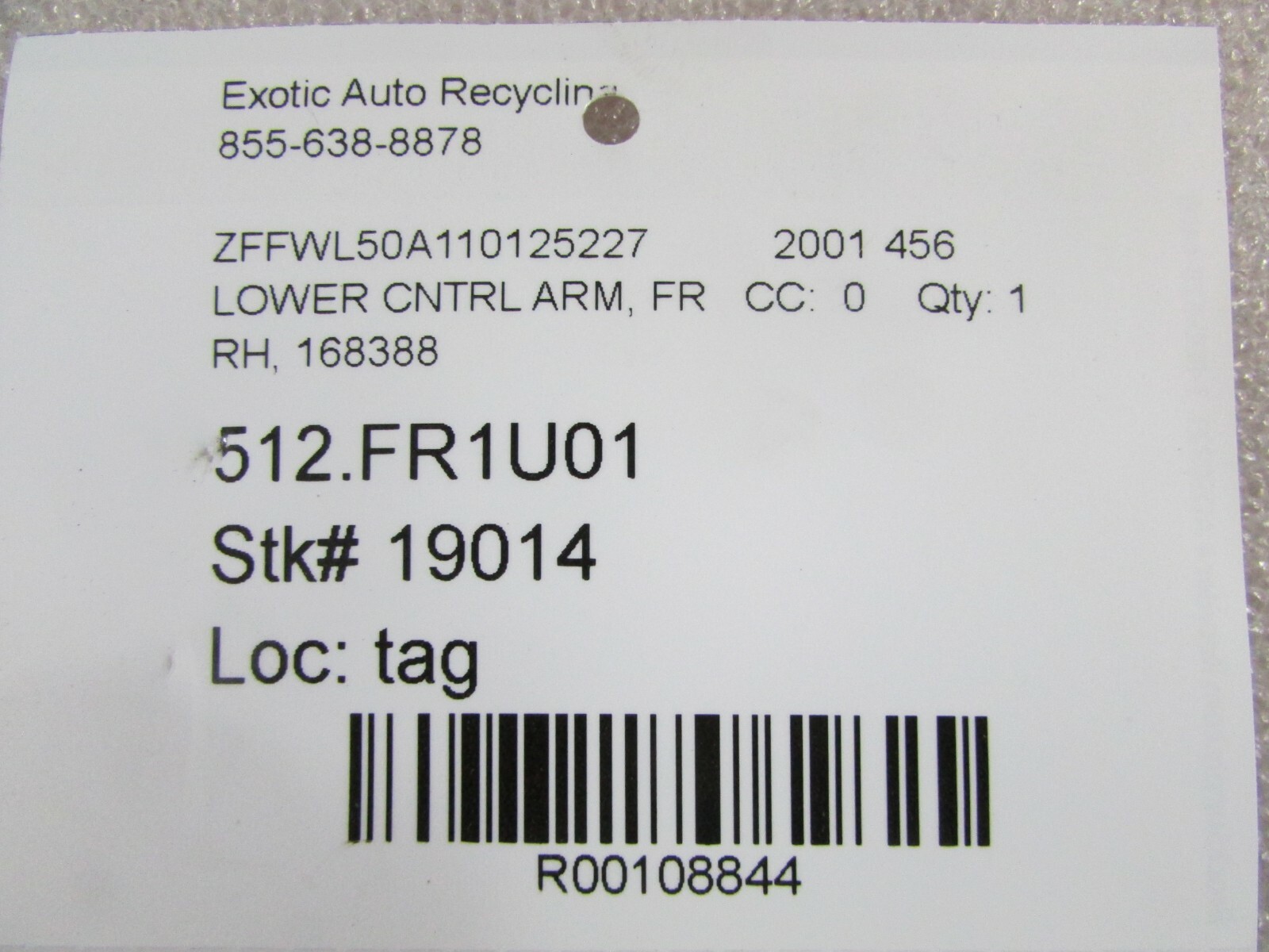 Ferrari 456, RH, Right Front Lower Control Arm, Used, P/N 168388
