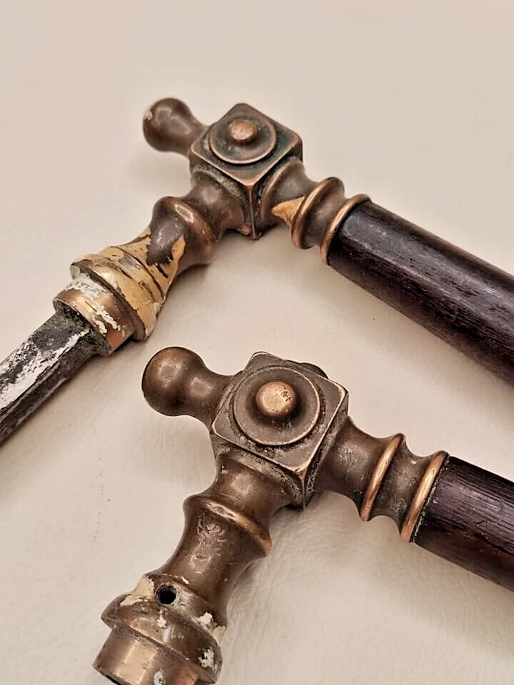 2 件老式拉脱维亚门把手旋钮套装 1900 年代木质黄铜 — 第 2/4 张图片