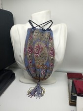 VINTAGE Evening Drawstring Beaded Fringe Bag BEAUTIFUL