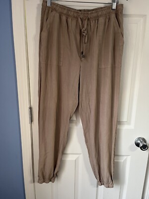 Thread And Supply Jogger Pants Linen Blend Brown Sugar Size Large Drawstring