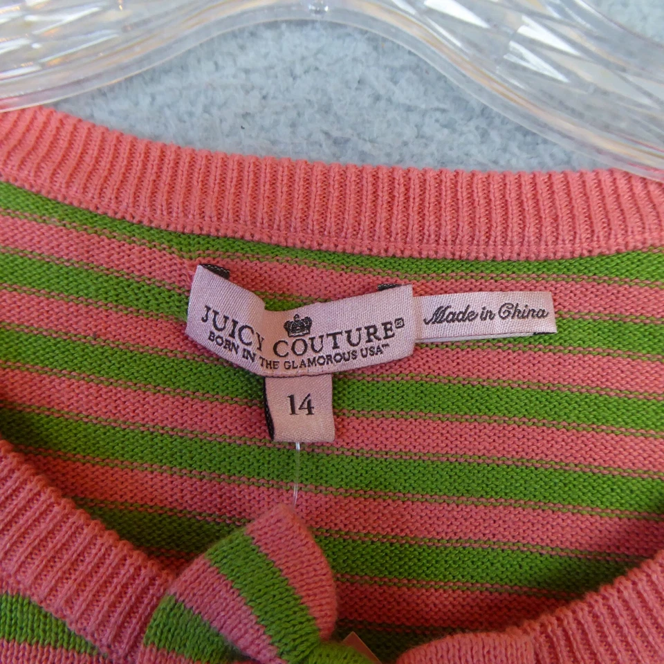Nuevo Suéter Juicy Couture Niñas 14 Verde Rosa Volantes Cárdigan Preppy Botón Foto 2 de 4