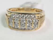 MENS 4 Row DIAMOND WEDDING BAND Yellow GOLD Anniversary Ring Round Channel 1 CT
