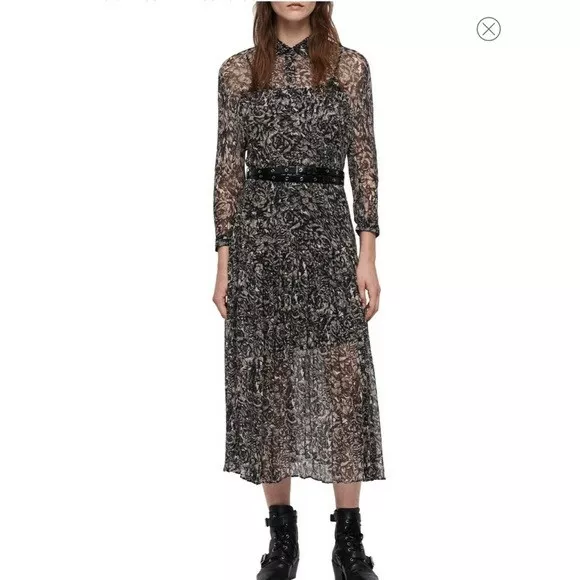 NWT All Saints Eley Rosey Off White Midi Floral Size 4 Dress