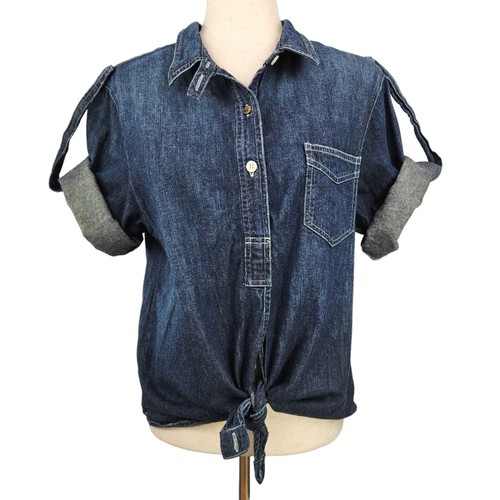VTG Levis Denim Shirt Womens Small Button-Up Front Drape 3/4 Sleeve Roll Tab - Picture 9 of 17