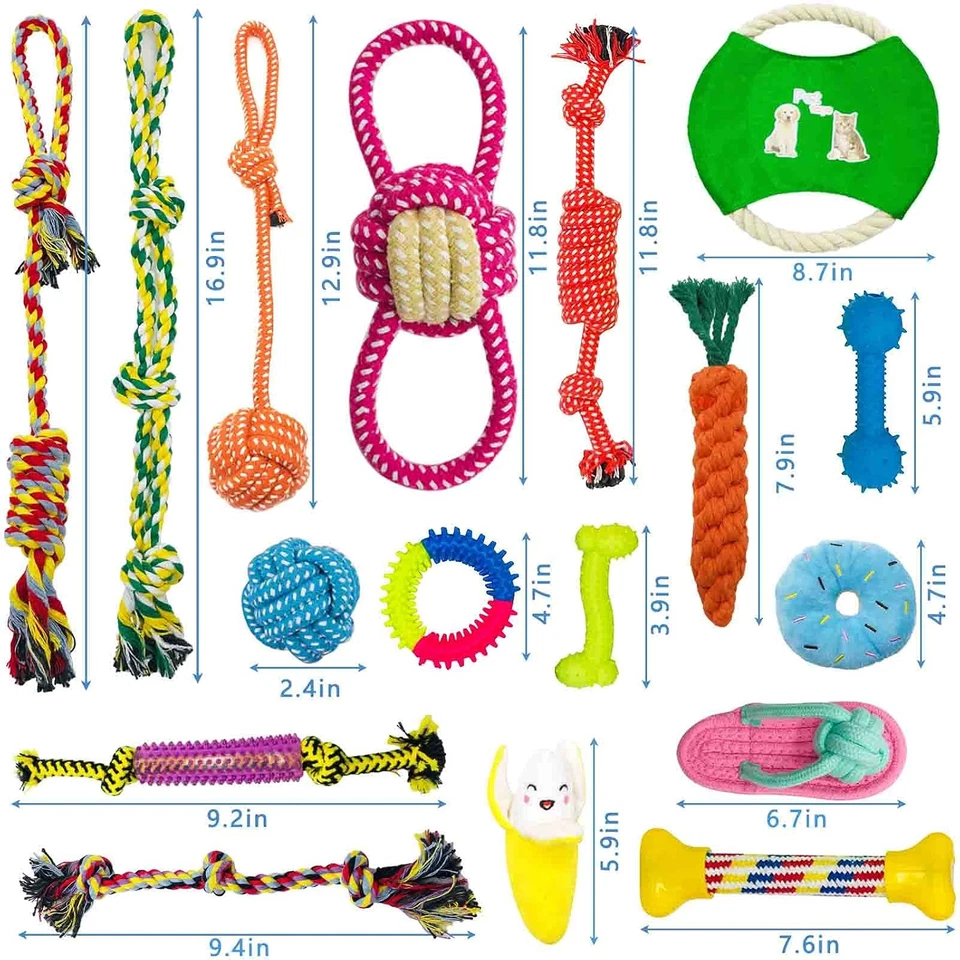 Set Giocattoli per Cani, 17 Pezzi, Corda, Resistenti Grandi, per Cucciolo - Immagine 2 di 4