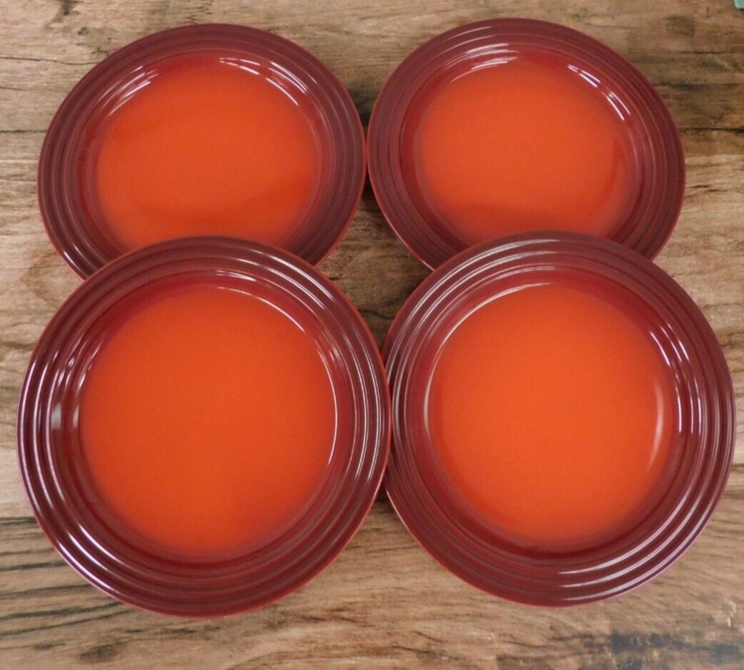 Le Creuset Stoneware 8.5-Inch Salad Plates Set of 4, Cerise Red - NEW