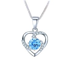 925 Sterling Silver Blue CZ Rose Flower Pendant Necklace 18" Chain Gift Box A2