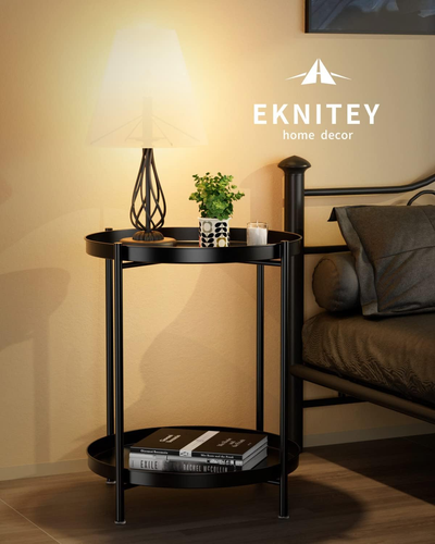 2 Tier End Table - Metal Side Table Waterproof Small Sofa Coffee Side Tables Bed - Picture 4 of 12