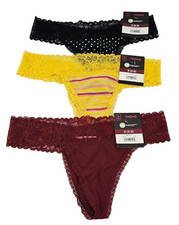 No Boundaries Micro Lace Trim 3-Pack NOBO Thong Panties   Size Small NWT