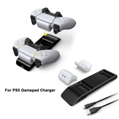 PS5 Gamepad Charger For Sony Grip Dual Charging Dock With Cable Accessory Black