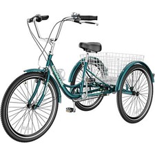 Triciclo 24" Adulto 1 Velocidad 3 Ruedas Asiento Bicicleta Triciclo Ajustable con Cesta de Carga
