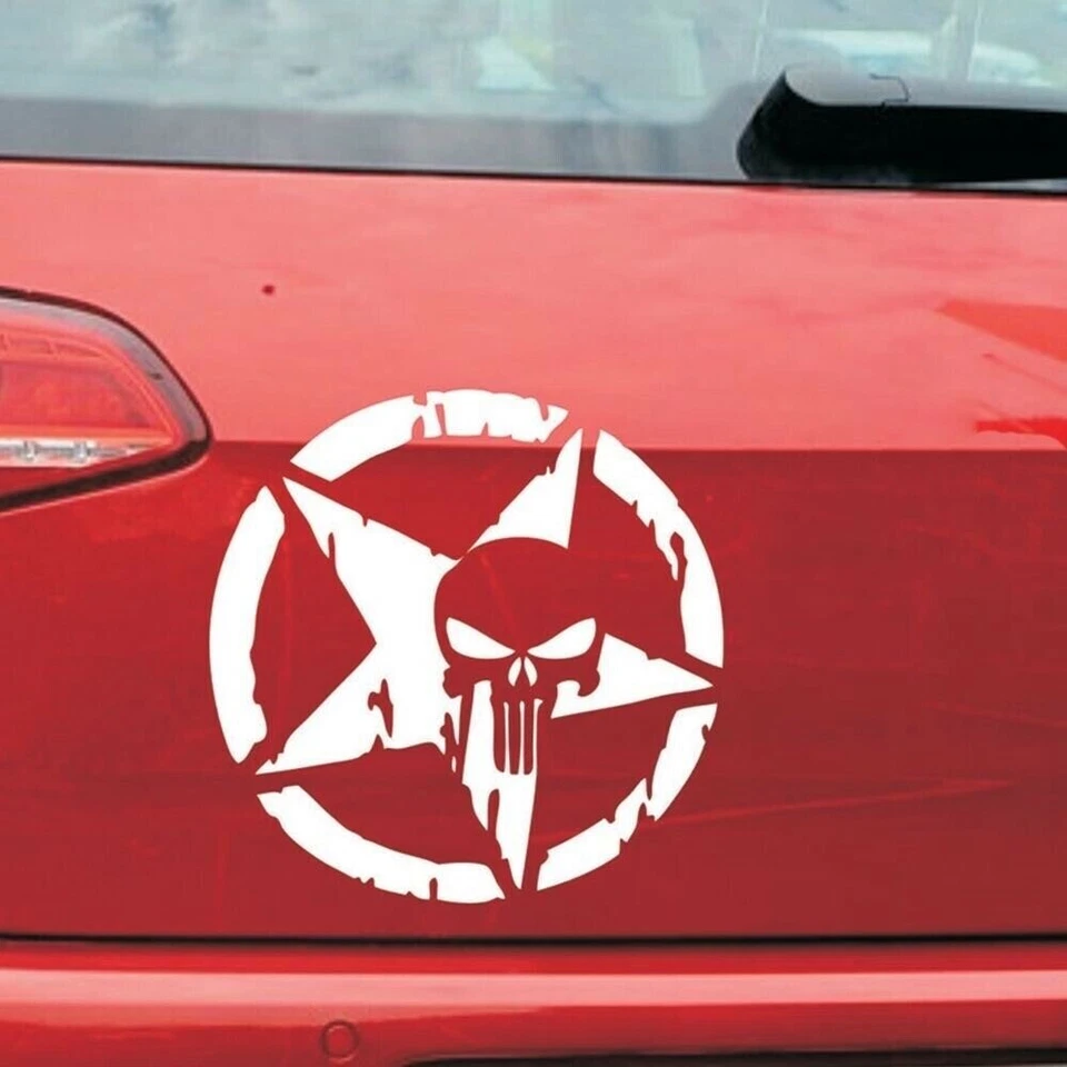 Skull Aufkleber 8x8 Schwarz Weiss Stern Totenkopf Punisher Auto Sticker Schädel - Bild 2 von 4