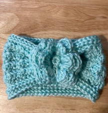Infant Girls Winter Crochet Cinched Bow Headband Ear Warmer - Mint