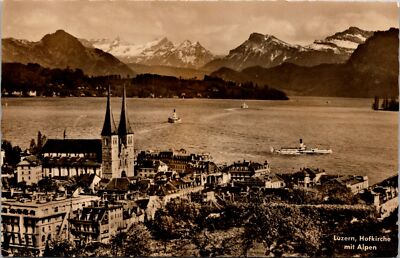 Vintage PPC - Luzern, Hofkirche mit Alpen - F54221