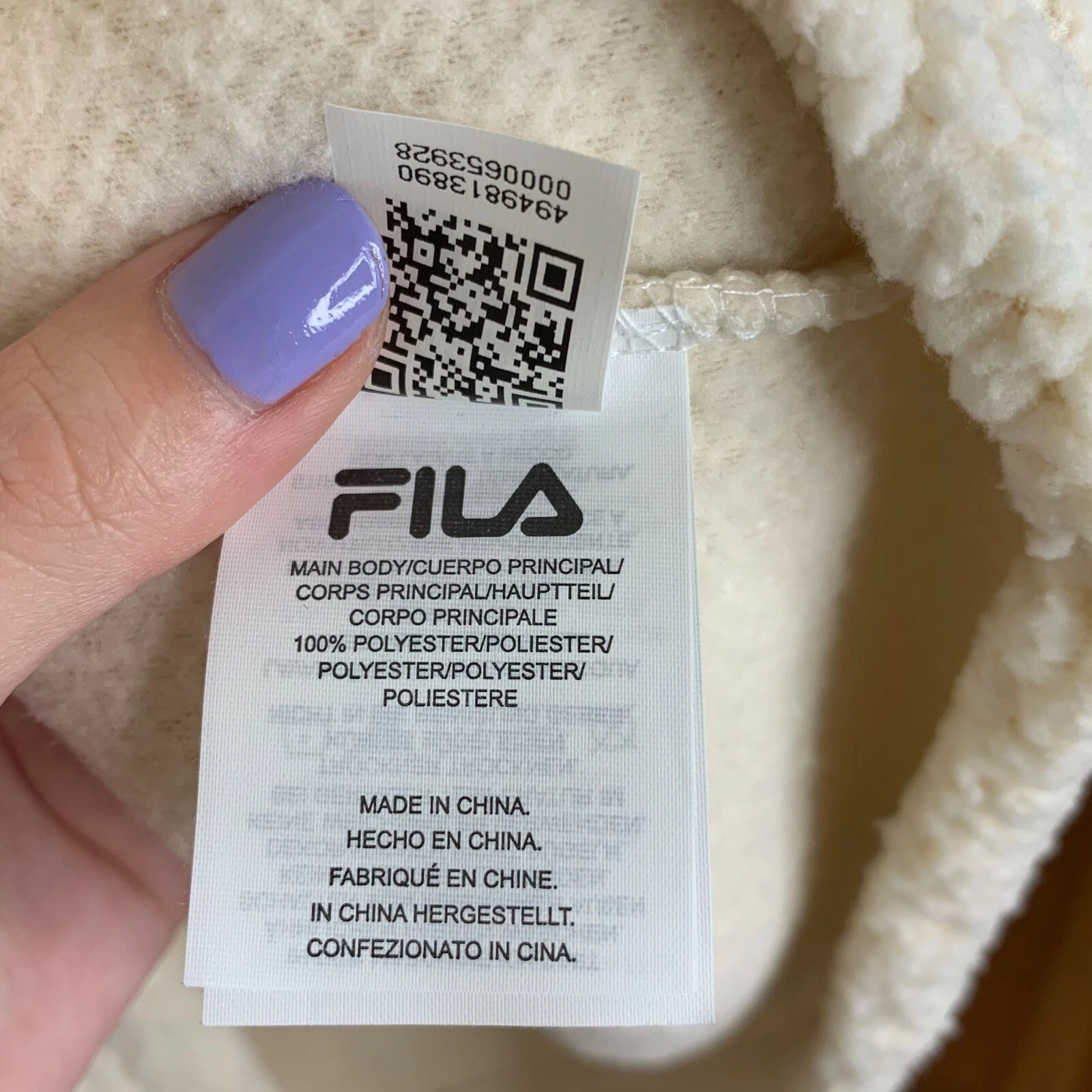 OFF WHITE FILA Felpa donna pile sherpa logo scritto manica lunga maglione panna grande