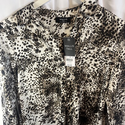 Wallis Tall Long Sleeve Leopard Print Button Up Blouse Size 10