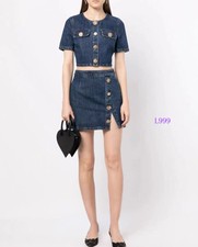 Self-Portrait Denim Short Sleeves Coat Tops/short Skirt for Women Blue