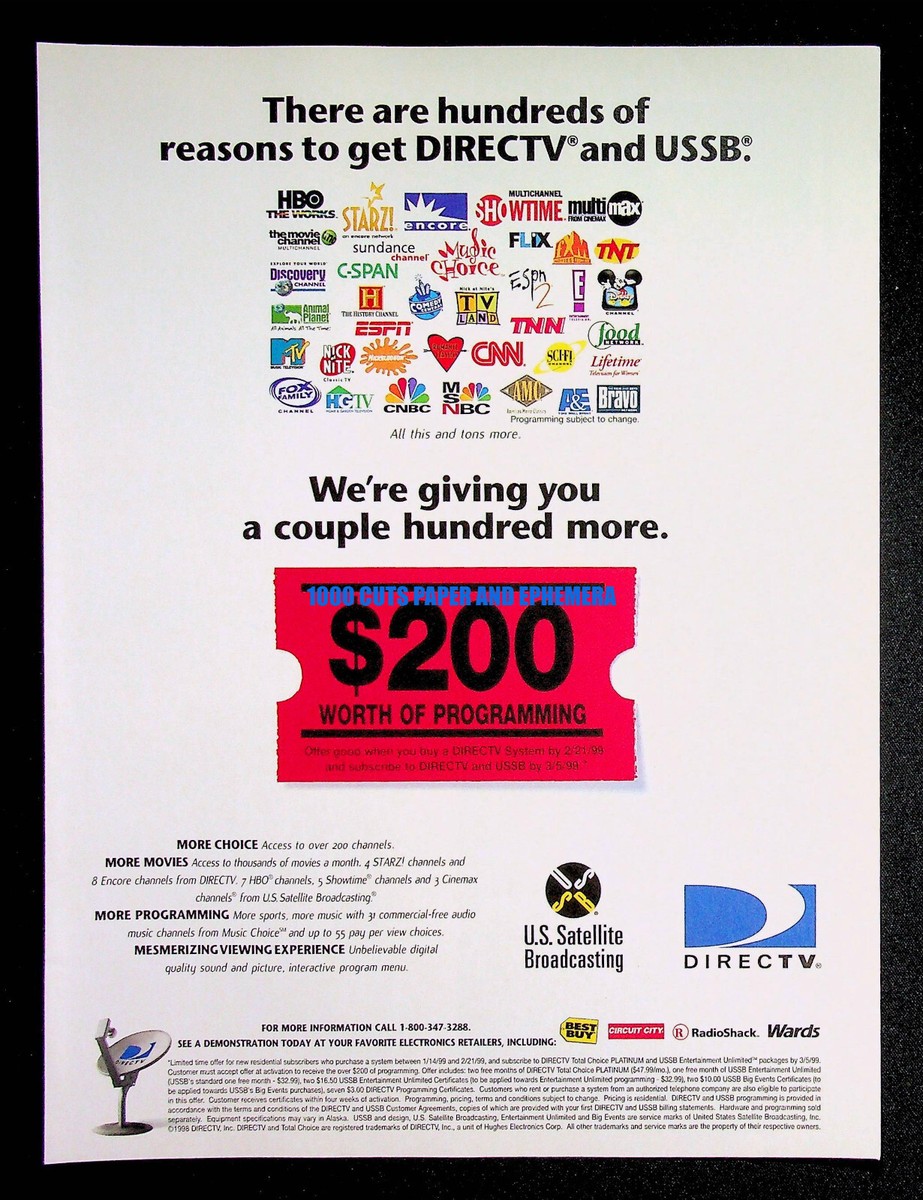 DirecTV Satellite Television TV 1999 Trade Print Magazine Ad