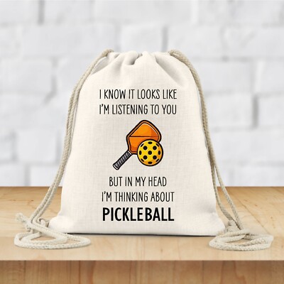 Thinking About Pickleball Leinen Stil Kordelzug Sporttasche Geburtstagsgeschenk