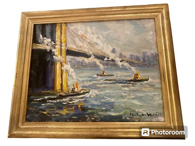 Christopher Willett Oil on Canvas, Signed ''Racing Back to Docks'' PA Artist Boats