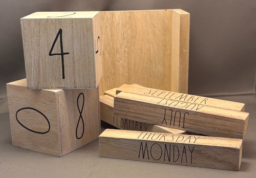Wooden Block Calendar Rae Dunn Perpetual 5 Pc Home Or Office Decor