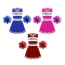 Kids Girls Cheerleading Set With 2Pcs Flower Balls Cheer Leader Outfits Cosplay