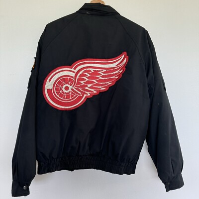 Vintage 90s Pro Player Detroit Red Wings Jacket Mens Medium Black NHL Hockey