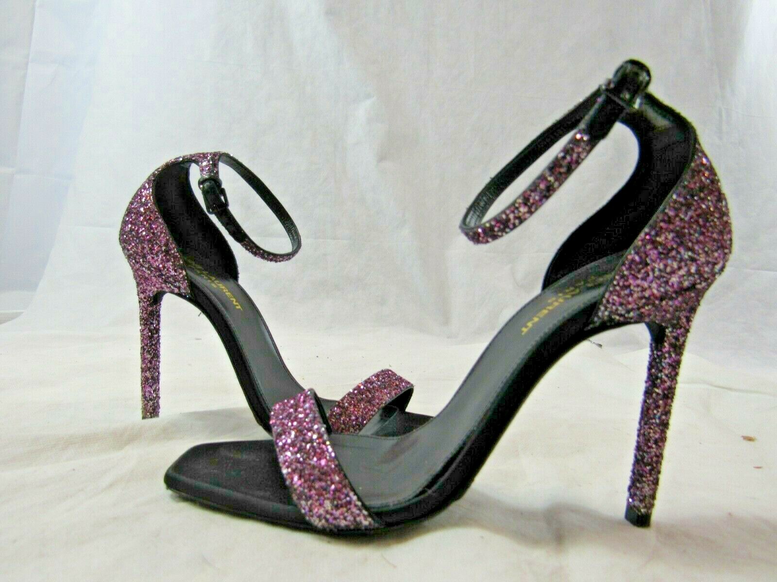 Saint Laurent sandalo con tacco scintillante glitter ambra EU 38 MSRP $995