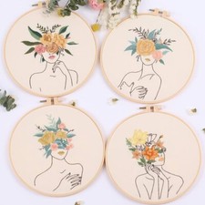 4 pcs Beginner Embroidery Kit with Patterns and Instructions Light Yellow 