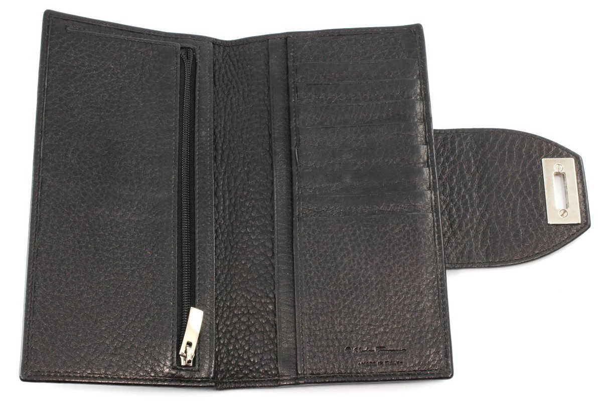 Salvatore Ferragamo Black Leather Silver HW Women's Wallet