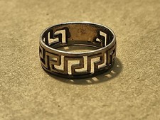 Vintage Sterling Silver 925 Greek Key Cutout Ring Band Size 8.75