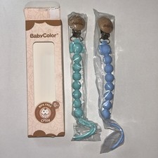 Silicone Pacifier Binki Holder Clips Beads for Boys and Girls Blue By Baby Color