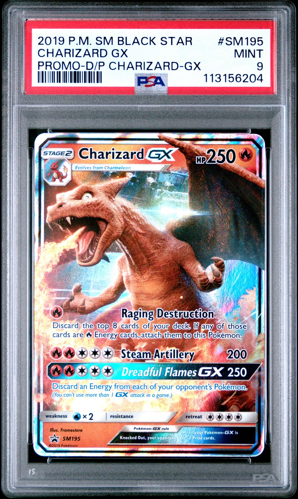 2019 POKEMON SM BLACK STAR PROMO #SM195 CHARIZARD GX PSA 9