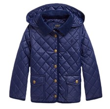 Polo Ralph Lauren bambina trapuntata con cappuccio giacca fienile bambino taglia 5 blu navy