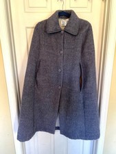 Vintage French Blue Sleeveless Button Up Wool Overcoat Cape Cloak Laine 40 8/M