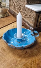 Vintage Enamel Blue Candle Holder / Country Cottage Decor