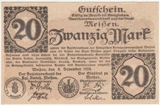 NOTGELDSCHEIN*MEISSEN*20 Mark*8.11.1918*Amtshauptmannschaft und Stadt*