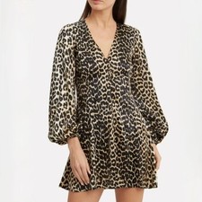 Ganni Blakely Leopard Print Mini Dress in Brown Silk Blend EURO 42 - US Size 10