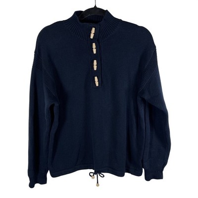 Lauren Ralph Lauren Petite Navy Blue Cotton Toggle Mock Neck Sweater P/L Coastal