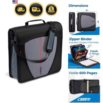 Mighty Zip Tab School Zipper Binder | 3-Inch O-Rings, 600-Sheet Capacity, 5-S...