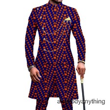 African Suits for Mens Dashiki Printed Jackets and Pants 2 Piece Set Traditional