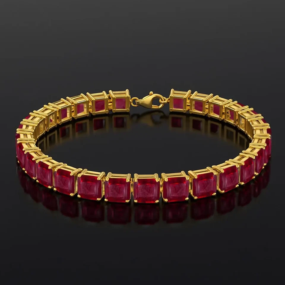 Natural Ruby gemstone 18k gold tennis july birthstone bracelet jewelry gift r67 - Image 4 of 4