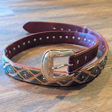 Nocona Mens Two Tone Leather Western Concho Belt 42 Diamond Chevron Studded 7221