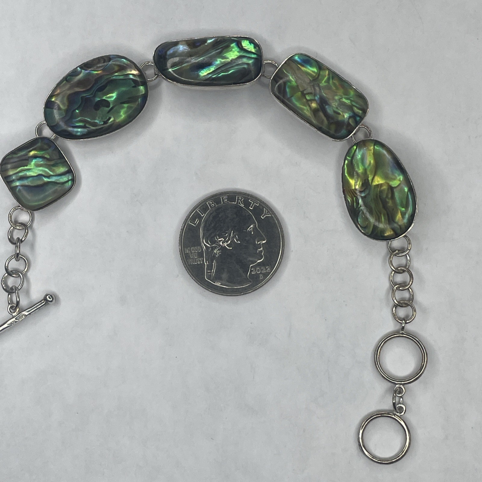 Solid Sterling With Abalone Toggle Bracelet Adjus… - image 3